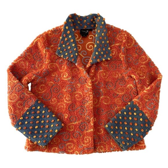Stunning TLB Design cardigan Jacket Orange grey Blue popcorn Textured Size Large - Picture 2 of 12